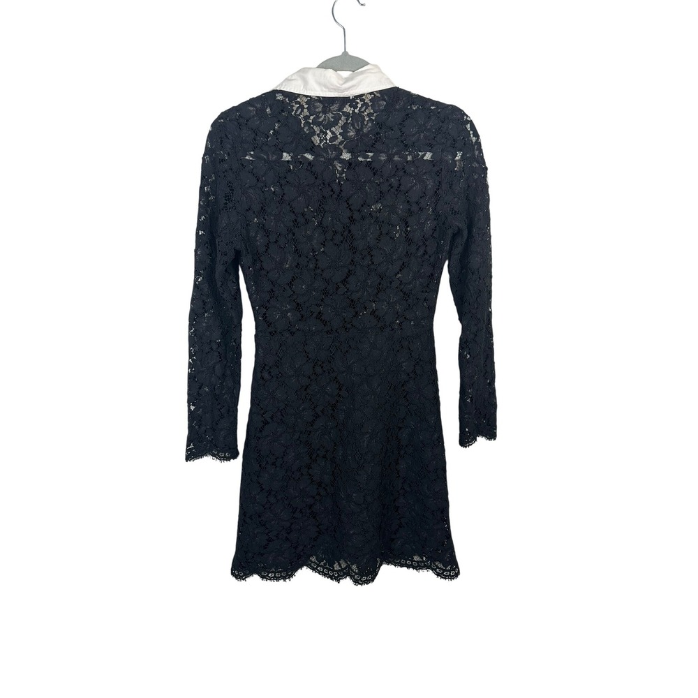 Sandro Lace Mini Dress Women 1 Black Very Good Contrast Collar Long Sleeve 3526 - Picture 2 of 8